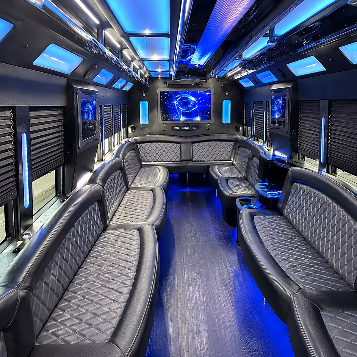 Passenger watching the Philadelphia scenery during a regional party bus road trip