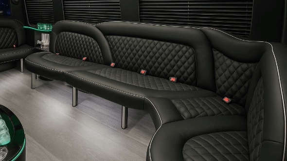 Interior of Charter Bus Company Bristol's 15 Passenger Party Bus in Bristol