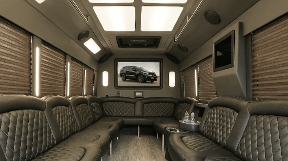 Interior of Charter Bus Company Wilmington's 40 Passenger Party Bus in Wilmington